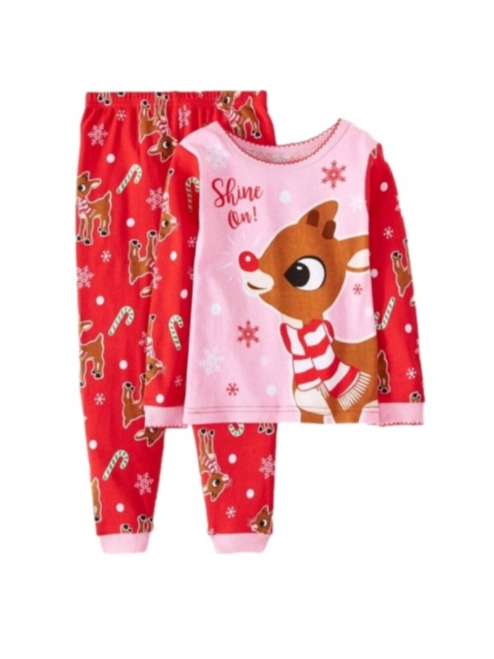 Rudolph The Red Nosed Reindeer 2 PC Long Sleeve Tight Fit Cotton Pajama Set, 2T
